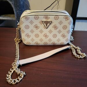 Guess White and Gold Crossbody Bag with Chain Strap